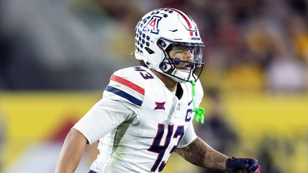  Nov 28, 2025; Tempe, Arizona, USA; Arizona Wildcats defensive back Dalton Johnson (43) against the Arizona State Sun Devils during the 99th Territorial Cup at Mountain America Stadium. Mandatory Credit: Mark J. Rebilas-Imagn Images | Mark J. Rebilas-Imagn Images 
