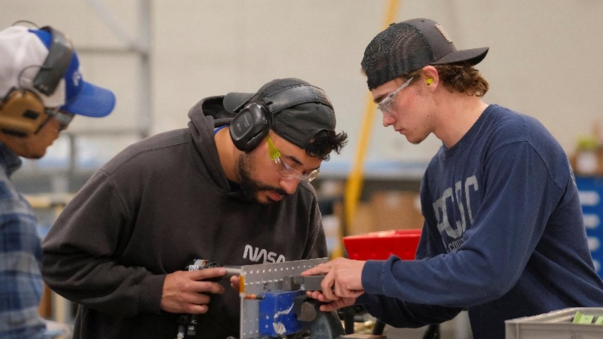 Students in mechanical training practice installing rivets at the Boeing Foundational Training Center in Renton, Washington, U.S., April 15, 2026. REUTERS/Genna Martin