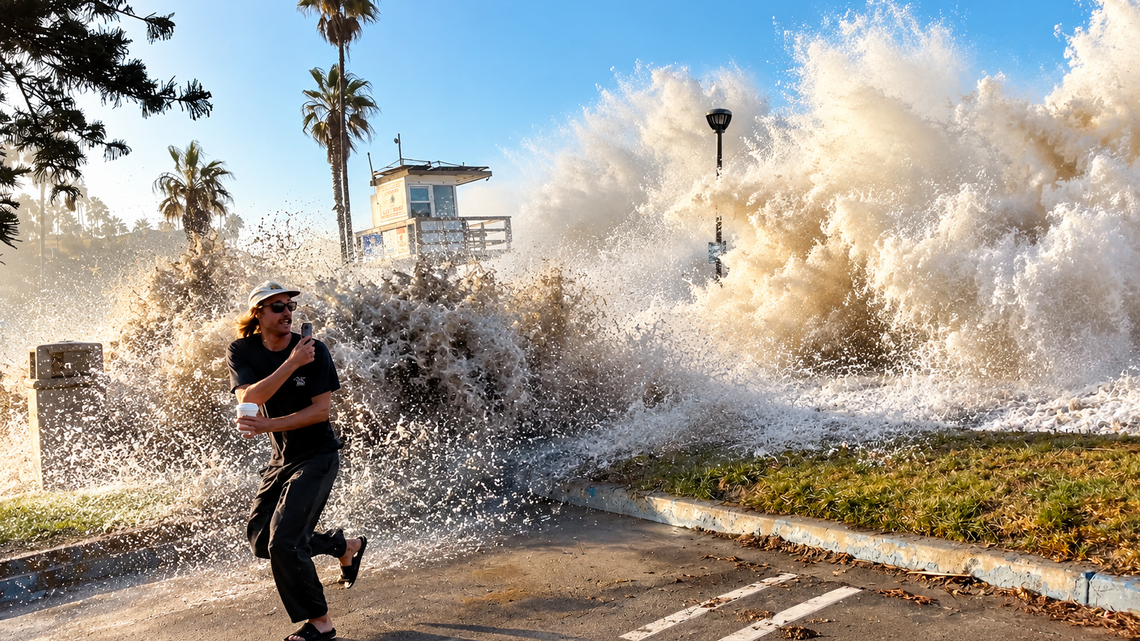 25-Foot Backwash Wall Explodes in Laguna Beach as Hurricane Rachel Swell Floods Orange County (Video) 