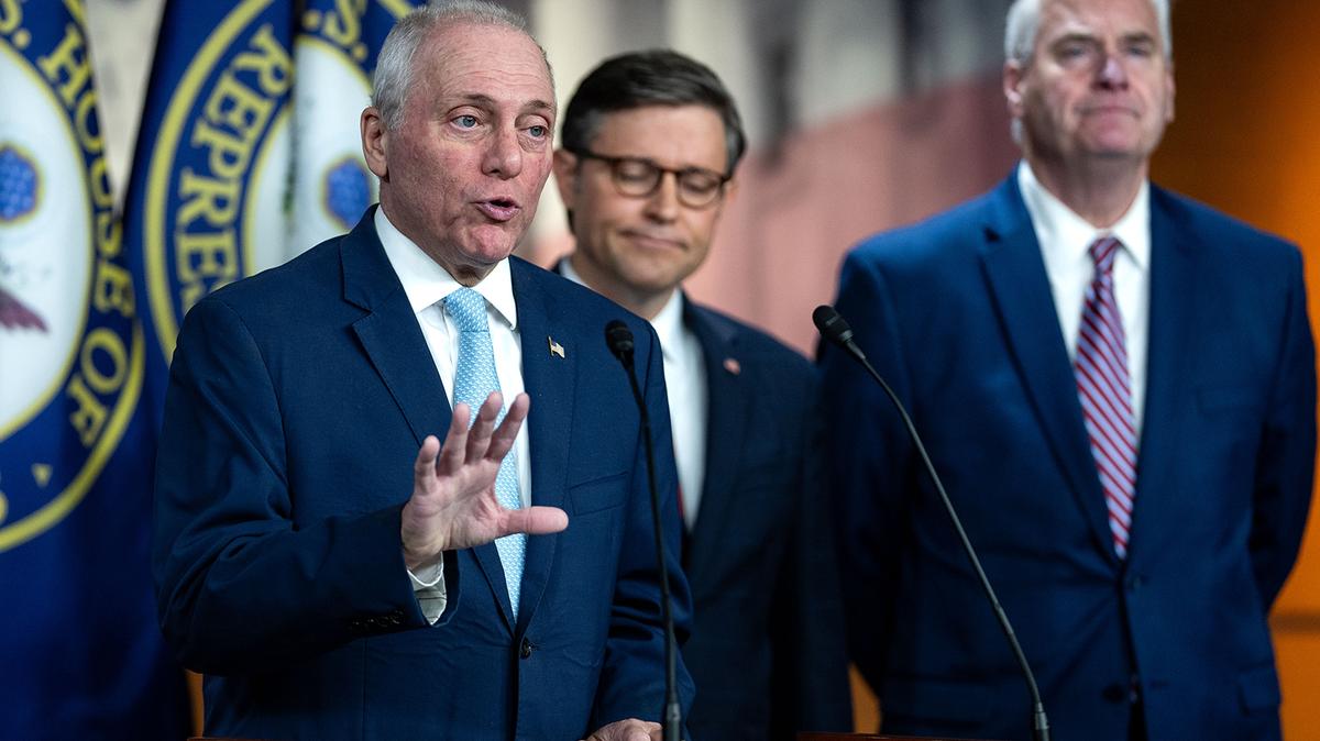 House Majority Leader Steve Scalise, R-La., speaks during a weekly news conference on Capitol Hill on May 22, 2024, in Washington, D.C. (Kent Nishimura/Getty Images/TNS)