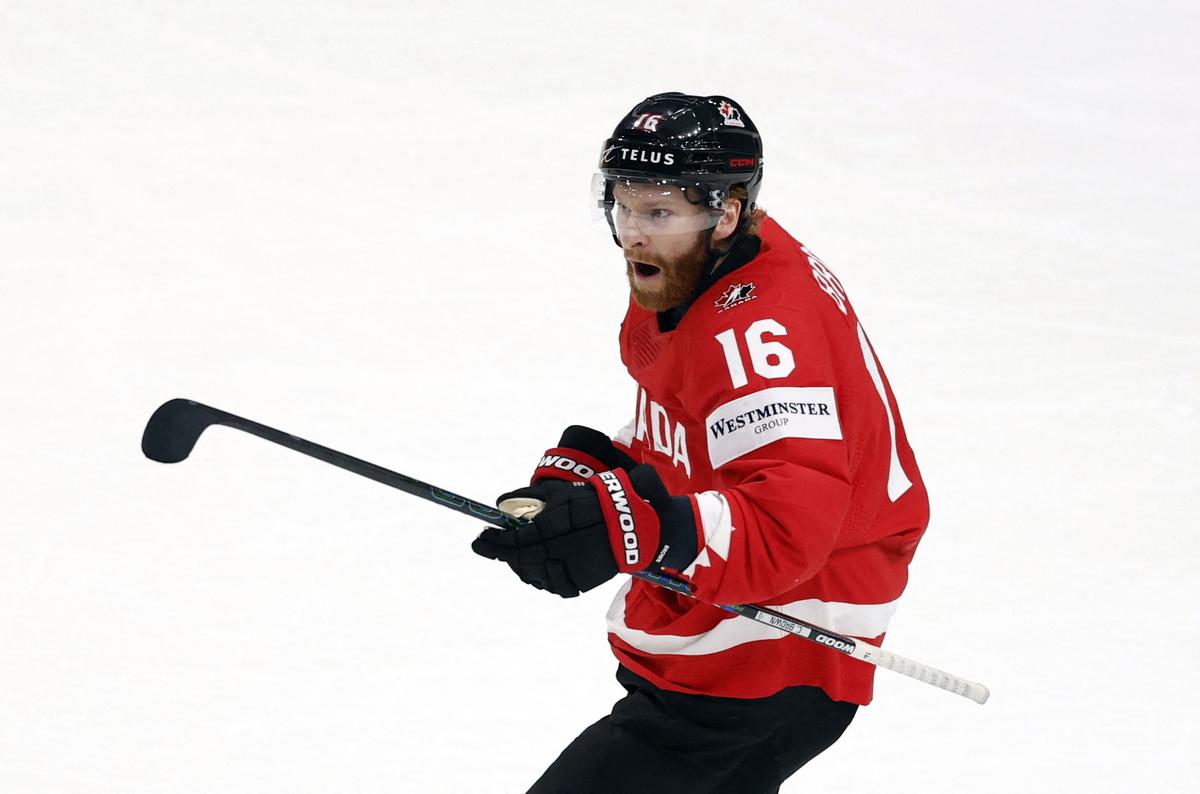 Ice Hockey - IIHF World Championships - Quarter Final - Canada v United States - BCF Arena, Fribourg, Switzerland - May 28, 2026 Canada's Connor Brown celebrates scoring their third goal REUTERS/David W Cerny