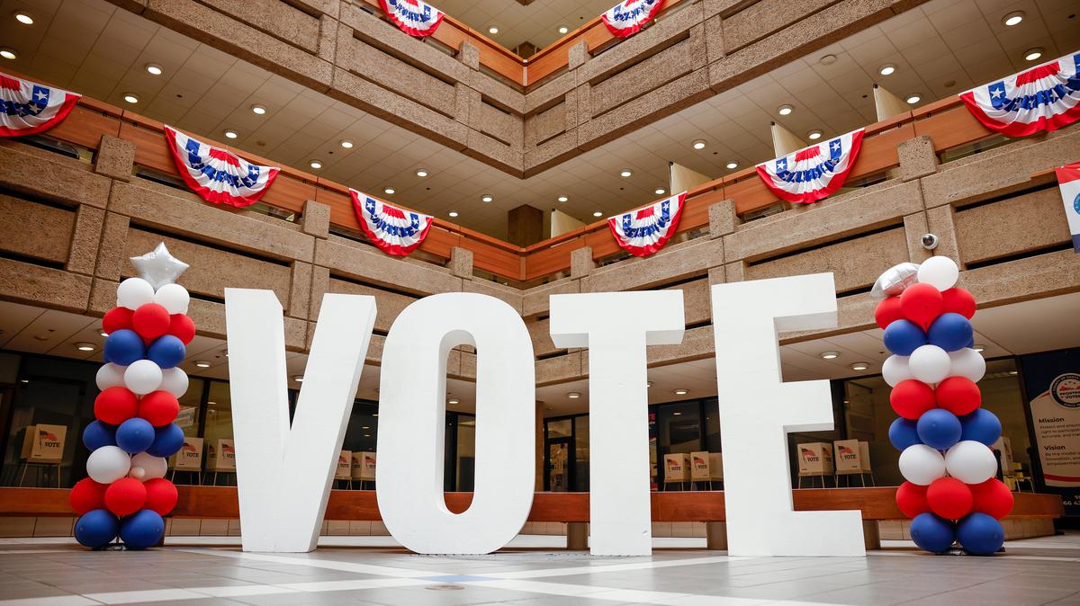 A large vote sign is in the office at the Santa Clara County Registrar of Voters in San Jose, Calif., on Oct. 2, 2024. (Shae Hammond/Bay Area News Group/TNS)