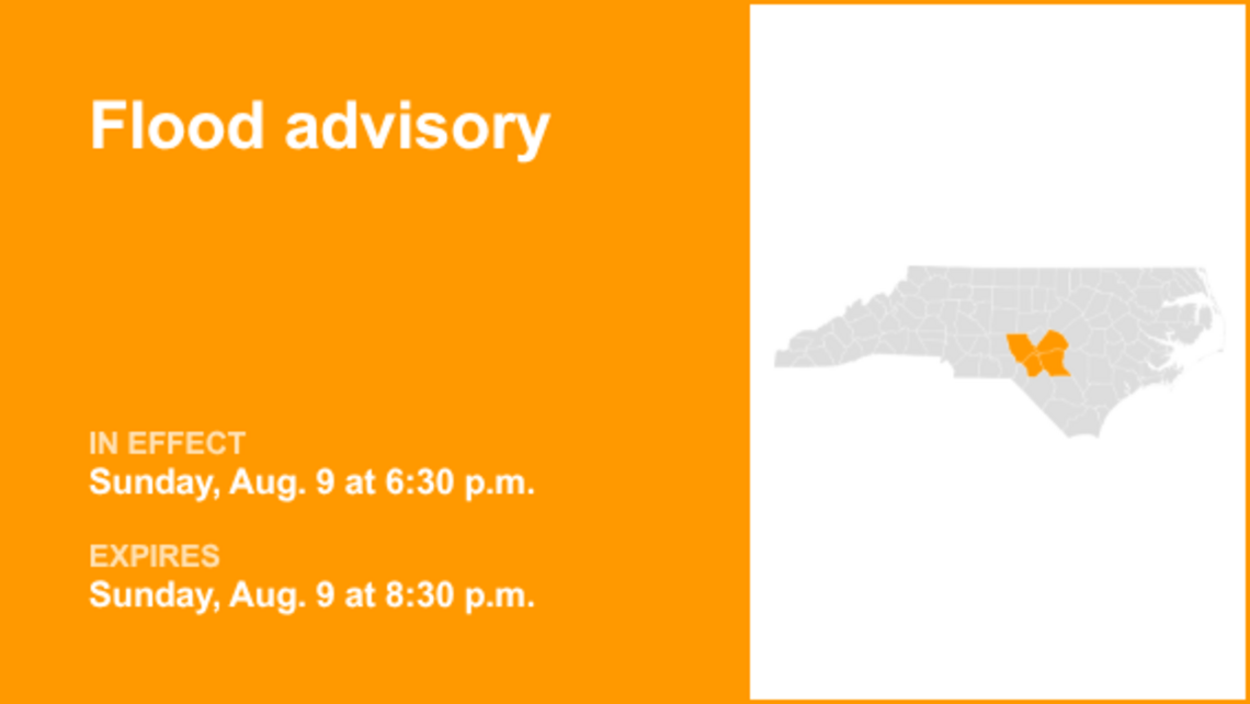 The Piedmont region placed under a flood advisory Sunday evening due to substantial rain 