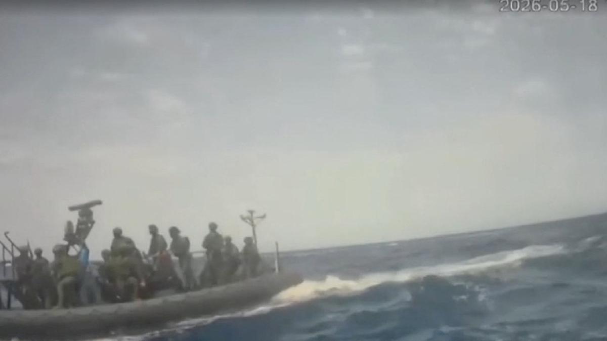 An Israeli naval boat intercepts the Global Sumud Flotilla en route to Gaza, in an attempt to deliver aid, at sea May 18, 2026, in this screengrab taken from a handout video. Global Sumud Flotilla/Handout via REUTERS