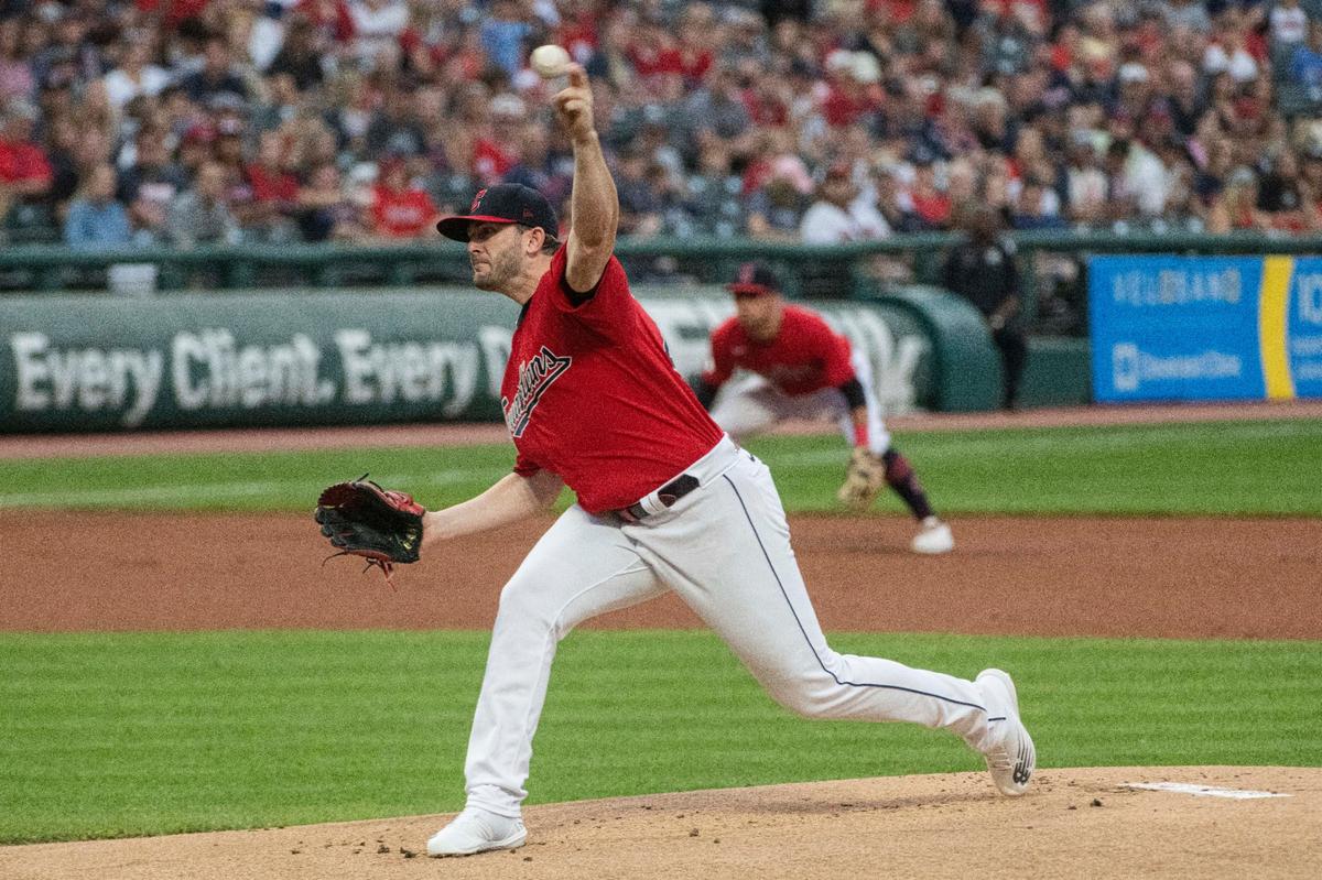 Cleveland Guardians starting pitcher Konnor Pilkington delivers against the Minnesota Twins during the first inning of the second game of a baseball doubleheader in Cleveland, Saturday, Sept. 17, 2022.
