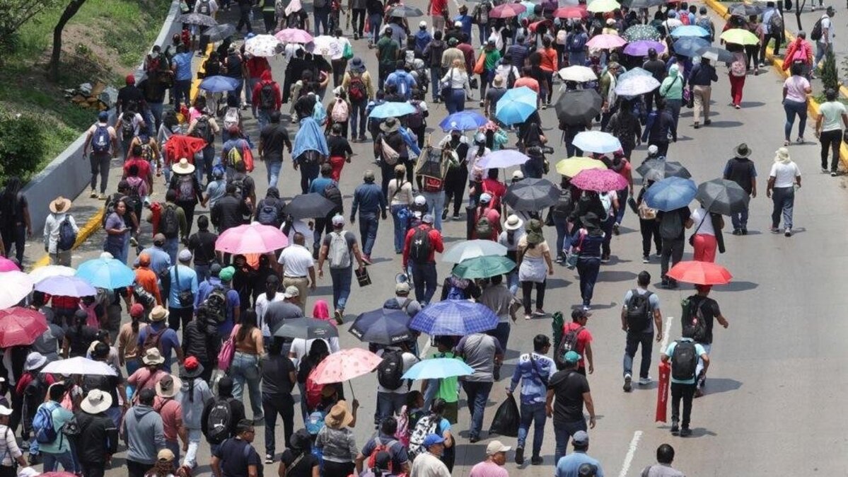 Mexican teachers block an avenue during a national teachers' strike organized by the National Coordination of Education Workers in Mexico City on Tuesday. The CNTE union vowed to maintain their national strike indefinitely over their demands, which include a salary increase and a reversal of the current pension and retirement frameworks. Photo by Madla Hartz/EPA