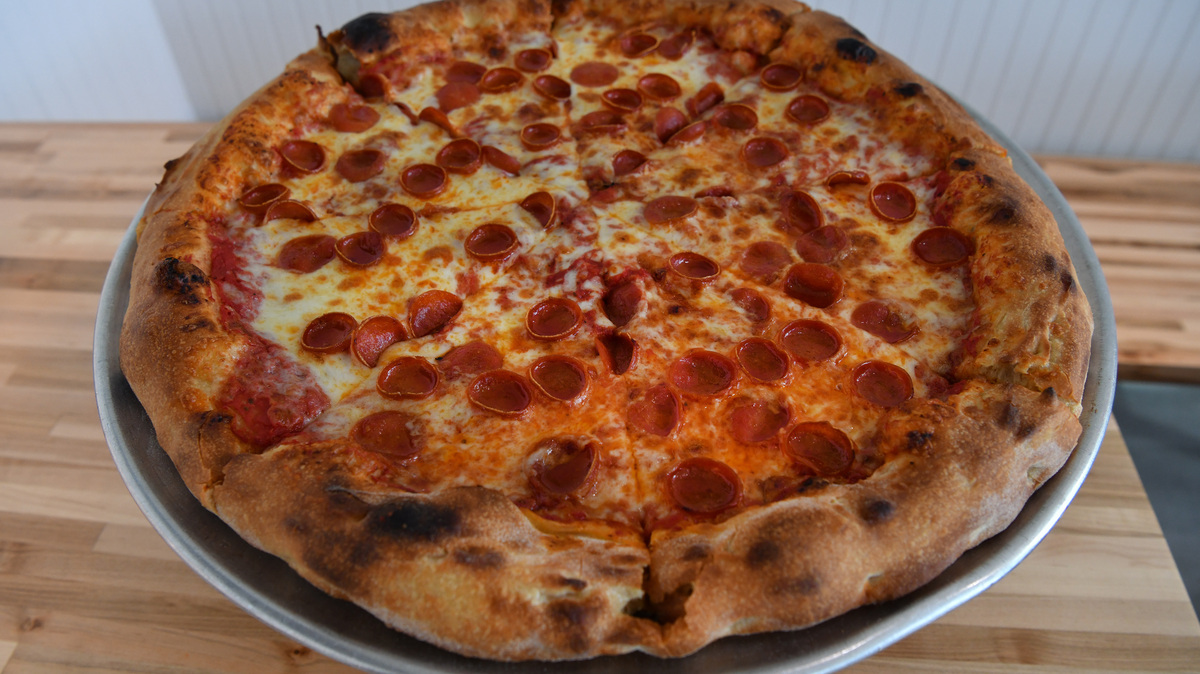 A pepperoni pizza pie is served at Arthur Macs Little Snack restaurant in Emeryville. (Jose Carlos Fajardo/Bay Area News Group)