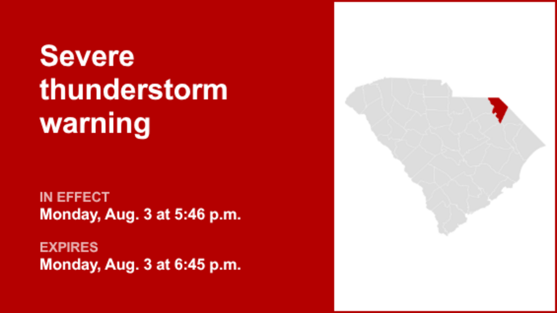 Severe thunderstorm warning active for Marlboro County Monday evening 