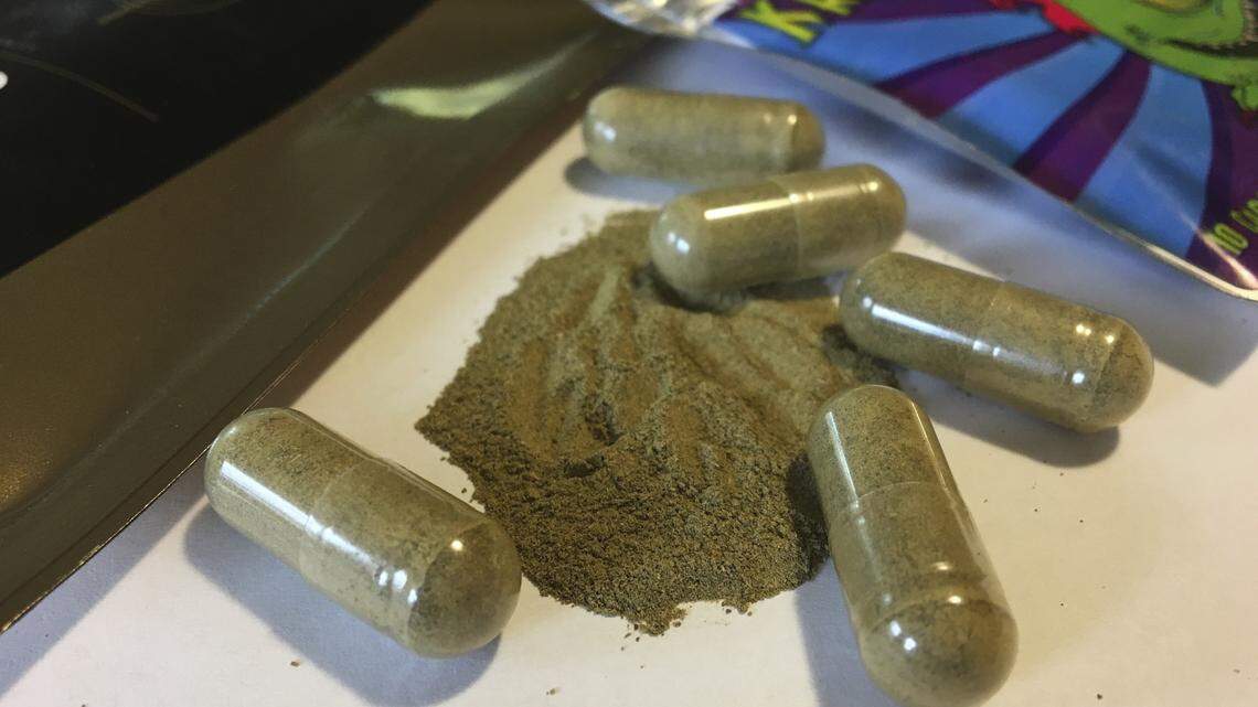In this Sept. 27, 2017 photo, kratom capsules are displayed in Albany, N.Y. Kratom, an herbal supplement promoted as an alternative pain remedy, contains the same chemicals found in opioids. It is derived from a tree in the coffee family that is native to Southeast Asia.