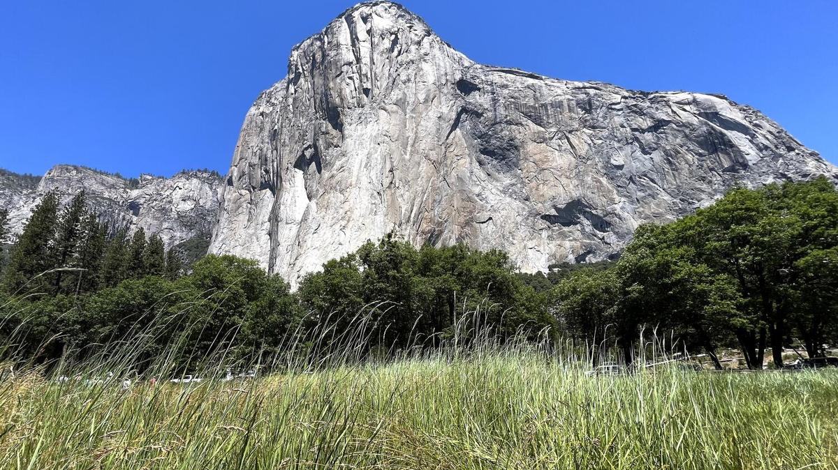 A view in 2023 of El Capitan from the adjacent meadow inside Yosemite National Park.