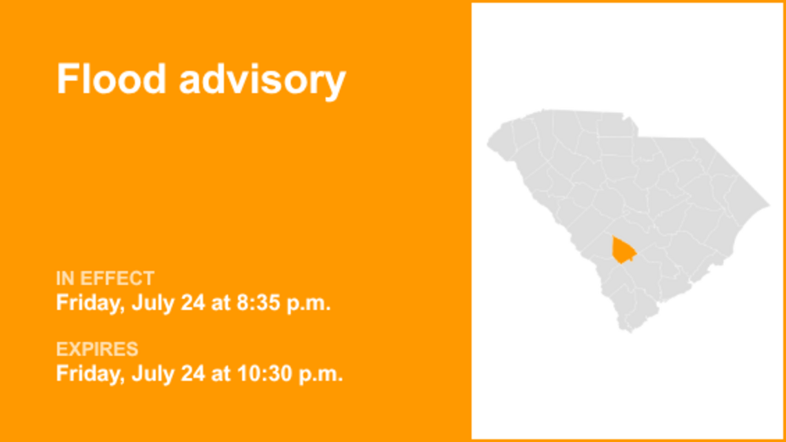 Flood advisory in place for Bamberg County Friday night triggered by heavy rain 