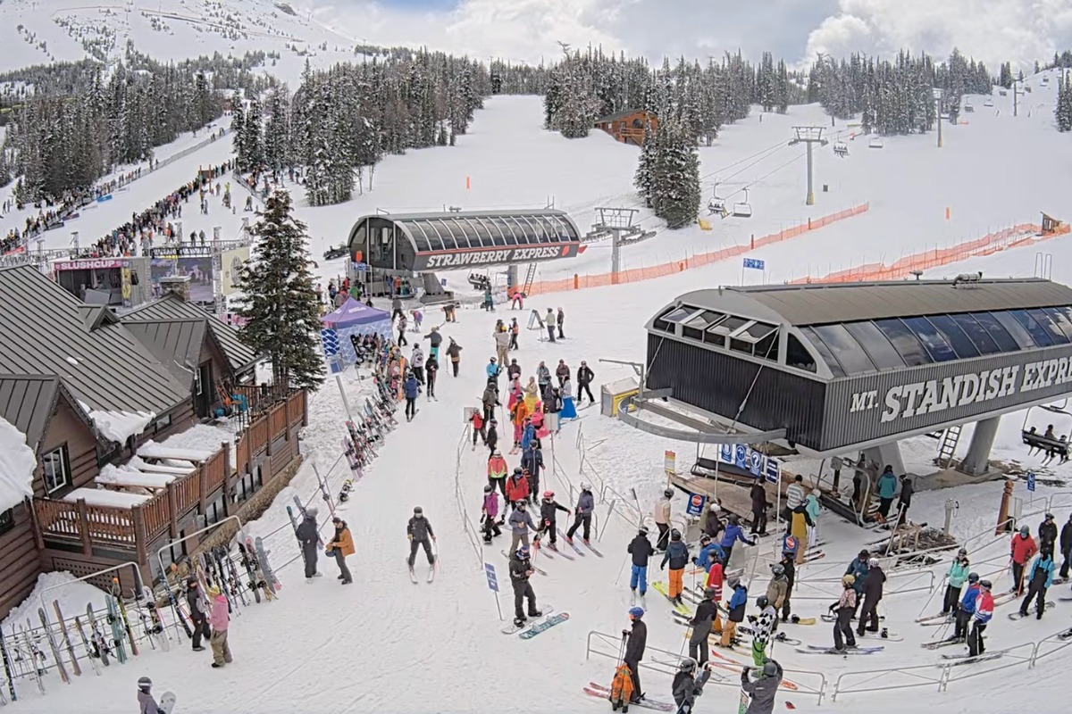 Skiers queue up at Sunshine Village on Monday, May 18. Look at that coverage!