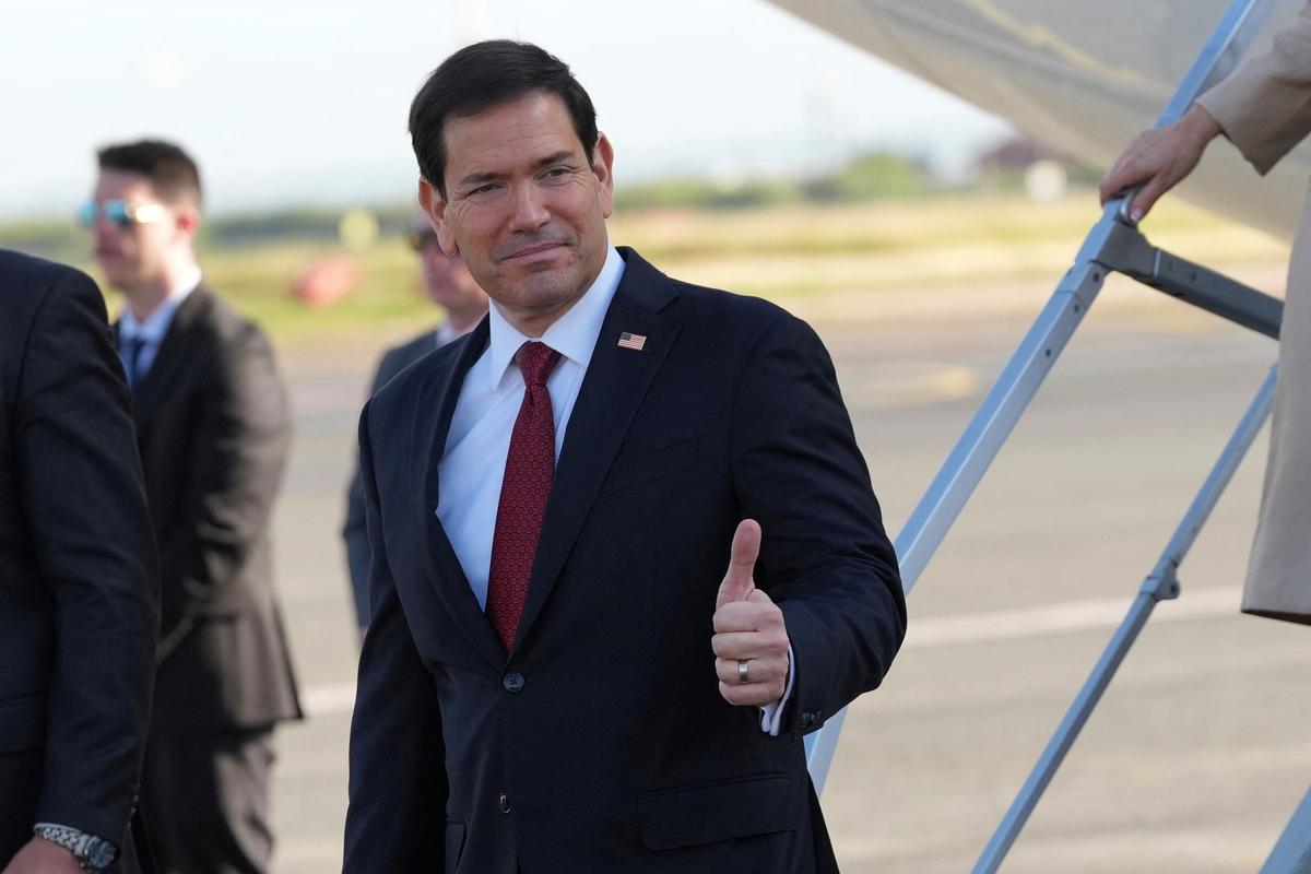 U.S. Secretary of State Marco Rubio arrives for a two-day visit to Italy and the Vatican, at Ciampino airport, in Rome, Italy, May 7, 2026. Andrew Medichini/Pool via REUTERS