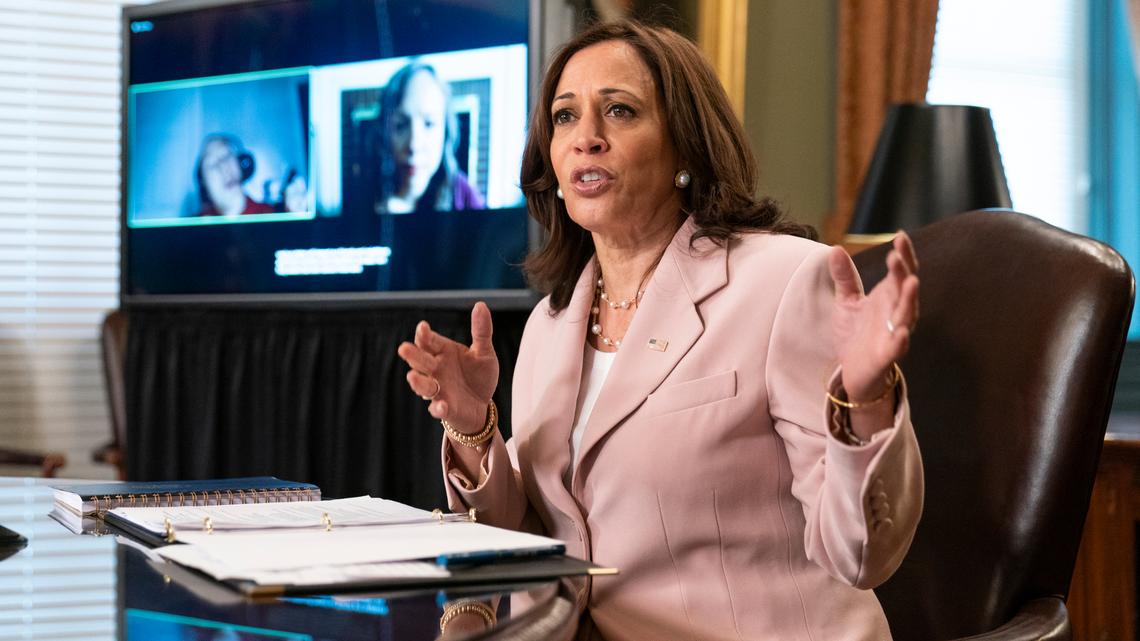 FILE - In this Wednesday, July 14, 2021 file photo, Vice President Kamala Harris speaks during a roundtable with disabilities advocates on voting rights in the Vice President’s Ceremonial Office at the Eisenhower Executive Office Building on the White House complex in Washington. (AP Photo/Manuel Balce Ceneta, File)