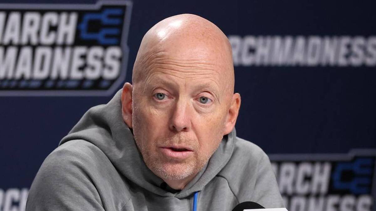  Mar 19, 2026; Philadelphia, PA, USA; UCLA Bruins head coach Mick Cronin speaks with the media before a practice session ahead of the first round of the men's 2026 NCAA Tournament at Xfinity Mobile Arena. Mandatory Credit: Bill Streicher-Imagn Images | Bill Streicher-Imagn Images 