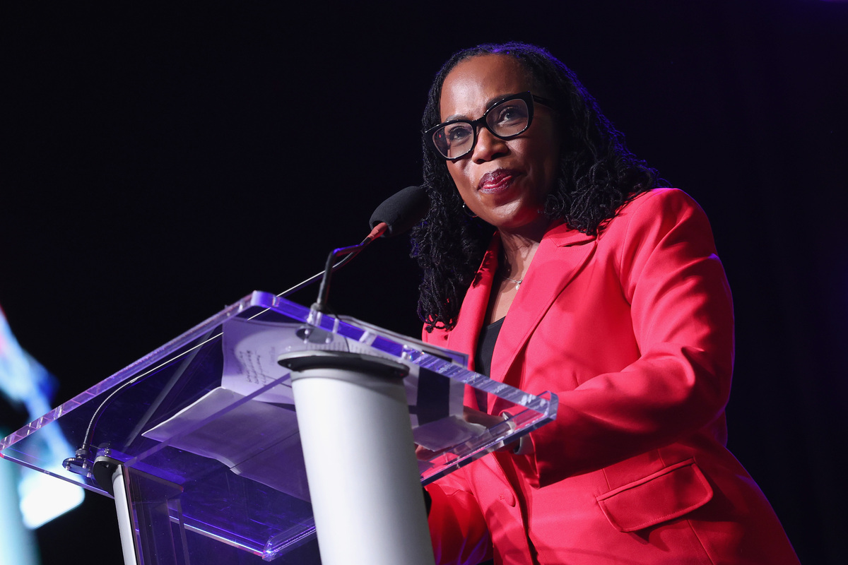  Supreme Court Justice Ketanji Brown Jackson speaks at the 2025 ESSENCE Festival of Culture on July 5 in New Orleans. 