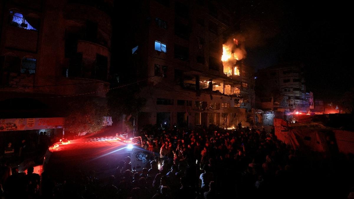 A fire burns in a residential apartment after Israeli shelling, according to the Ministry of Health, in Gaza City May 15, 2026. REUTERS/Dawoud Abu Alkas