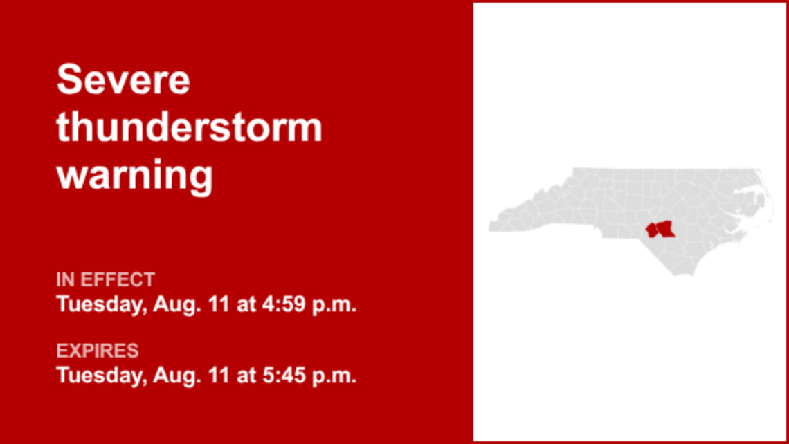 UPDATE: The Piedmont region placed under a severe thunderstorm warning Tuesday evening 