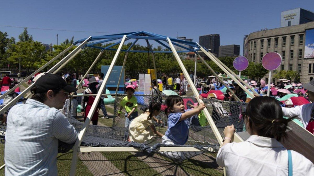 Children play as parents look during an annual Children's Day event in front
of the city hall in Seoul, South Korea, 05 May 2026. Photo by JEON HEON-KYUN / EPA