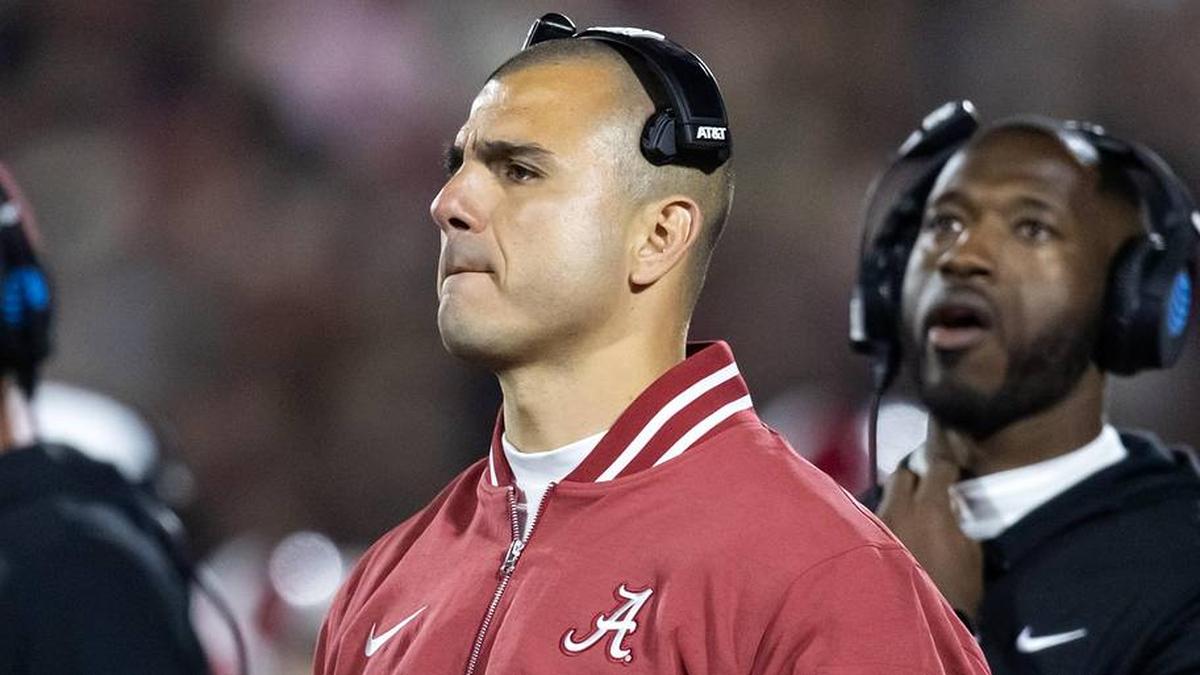  Dec 19, 2025; Norman, OK, USA; Alabama Crimson Tide special teams coordinator Jay Nunez against the Oklahoma Sooners during the CFP National Playoff First Round at Gaylord Family Oklahoma Memorial Stadium. Mandatory Credit: Mark J. Rebilas-Imagn Images | Mark J. Rebilas-Imagn Images 