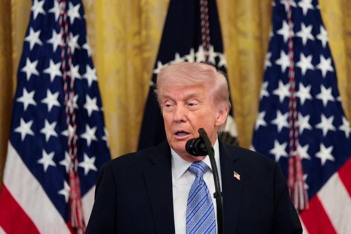 U.S. President Donald Trump speaks during a Small Business Summit in the East Room at the White House in Washington, D.C., U.S., May 4, 2026. REUTERS/Kylie Cooper