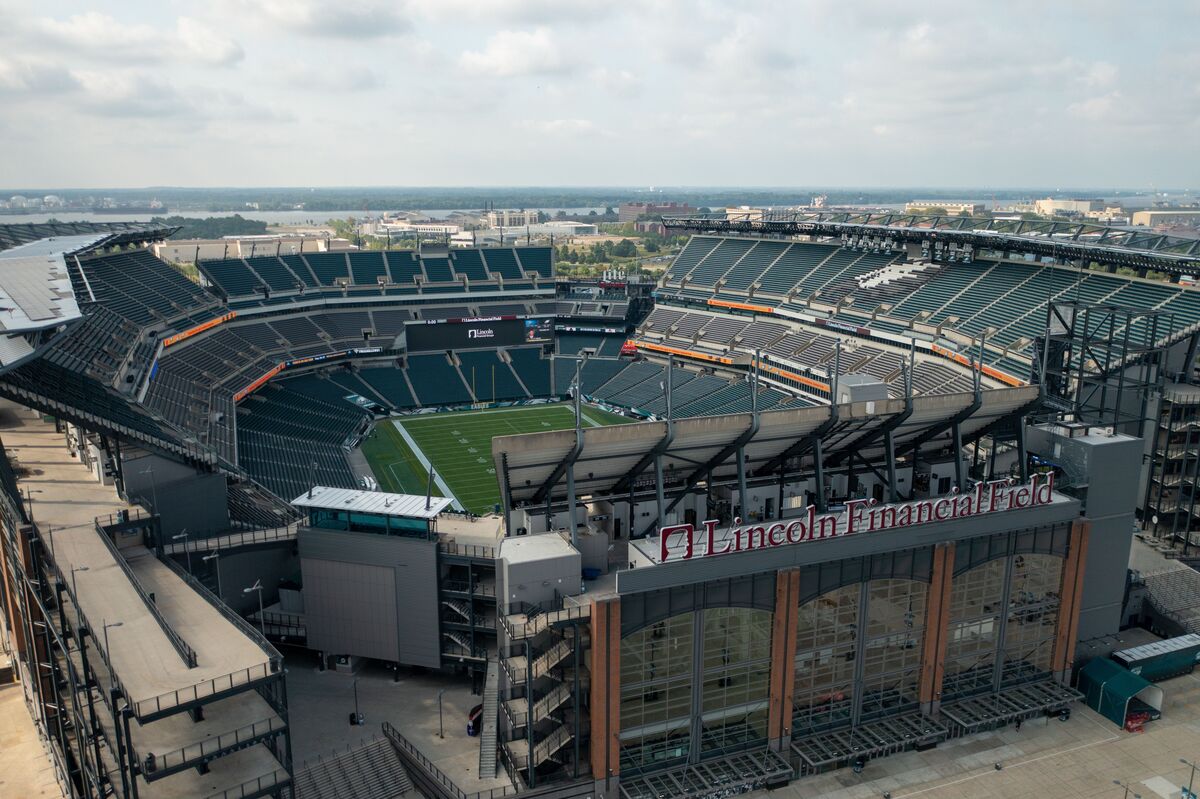  Aerial view of the Philadelphia Stadium-fans in the city will be able to drink in bars for an extra two hours during the World Cup. 