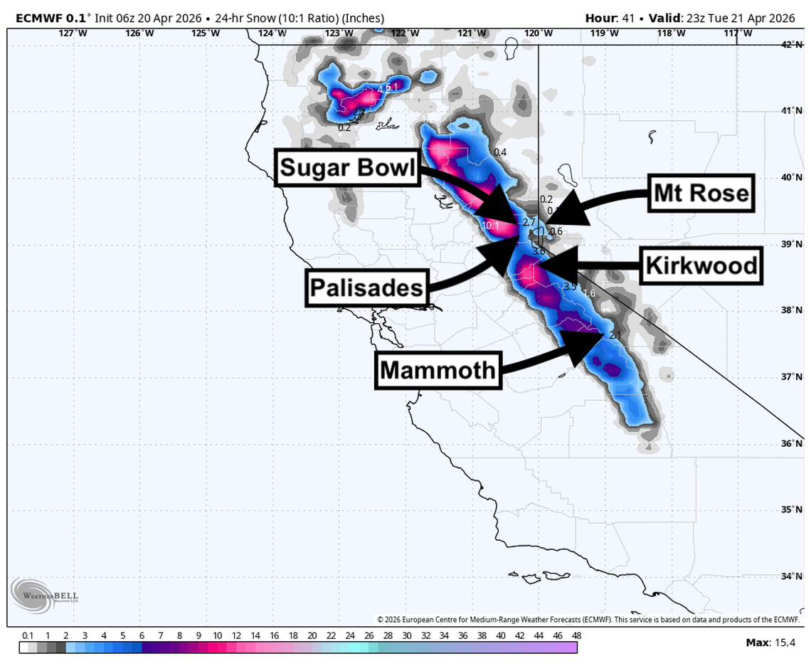  ECMWF Tuesday snowfall. 