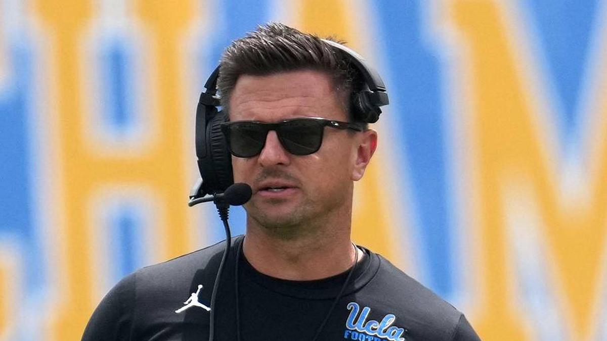  May 2, 2026; Pasadena, CA, USA; UCLA Bruins coach Bob Chesney reacts during the spring game at Rose Bowl. Mandatory Credit: Kirby Lee-Imagn Images | Kirby Lee-Imagn Images 