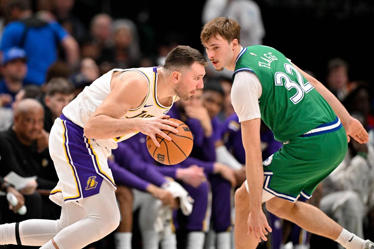  Los Angeles Lakers guard Luka Doncic moves the ball to the basket past Dallas Mavericks forward Cooper Flagg Jerome Miron-Imagn Images