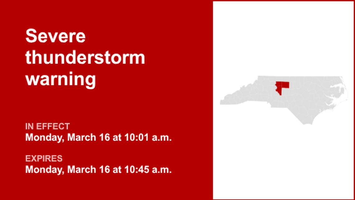UPDATE: Severe thunderstorm warning in place for the Piedmont region Monday midday 