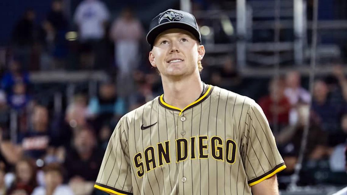  Nov 9, 2025; Mesa, AZ, USA; San Diego Padres pitcher Tucker Musgrove during the Arizona Fall League Fall Stars Game at Sloan Park. | Mark J. Rebilas-Imagn Images 