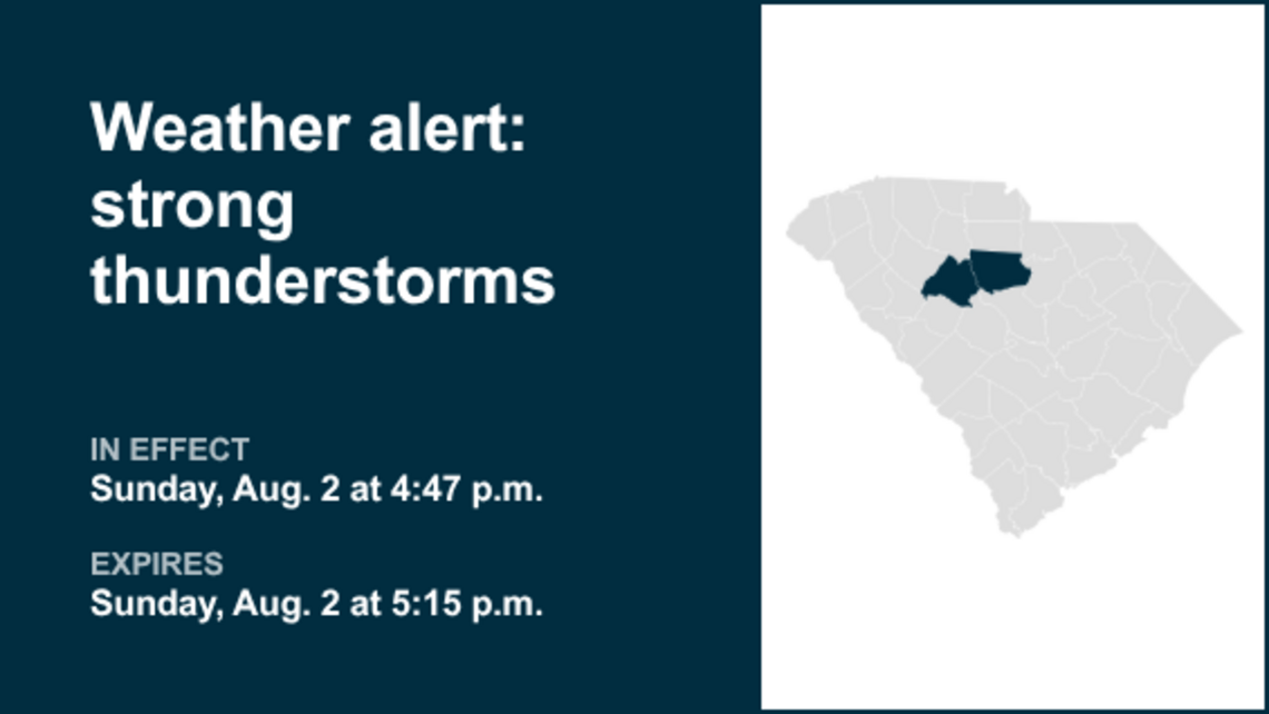 Weather alert for strong thunderstorms in Newberry and Fairfield counties 