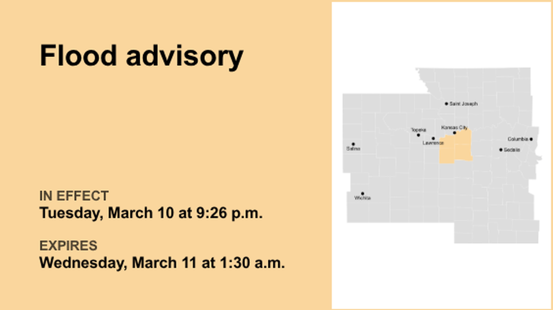 Flood advisory for the Kansas City area until 1 a.m. Wednesday due to substantial rainfall 