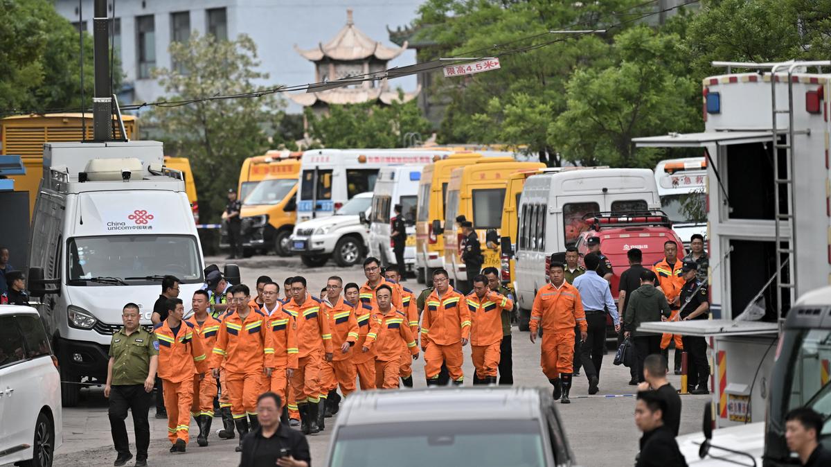 Rescuers work at the site following a gas explosion at Liushenyu coal mine in Qinyuan county, Shanxi province, China May 23, 2026. cnsphoto via REUTERS