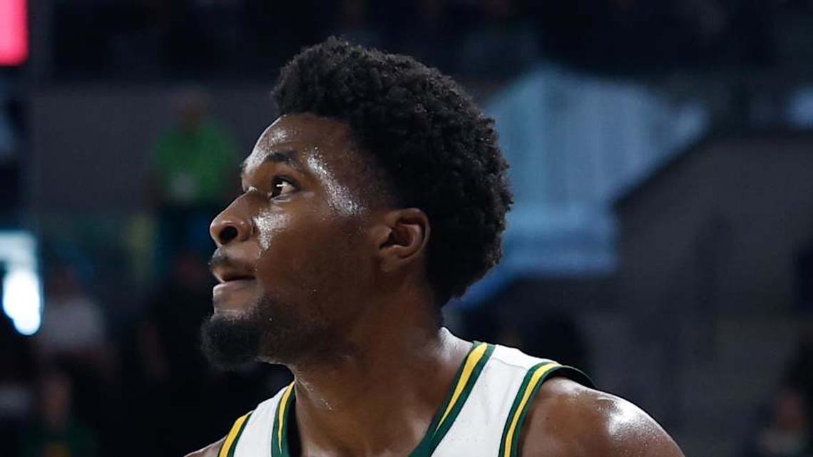  Feb 21, 2026; Waco, Texas, USA; Baylor Bears guard Tounde Yessoufou (24) looks to shoot against the Arizona State Sun Devils during the second half at Paul and Alejandra Foster Pavilion. Mandatory Credit: Chris Jones-Imagn Images | Chris Jones-Imagn Images 