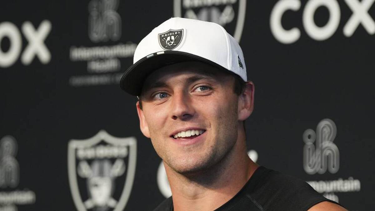  May 28, 2026; Henderson, NV, USA; Las Vegas Raiders tight end Brock Bowers (89) speaks during a news conference during organized team activities at Intermountain Health Performance Center. Mandatory Credit: Candice Ward-Imagn Images | Candice Ward-Imagn Images 