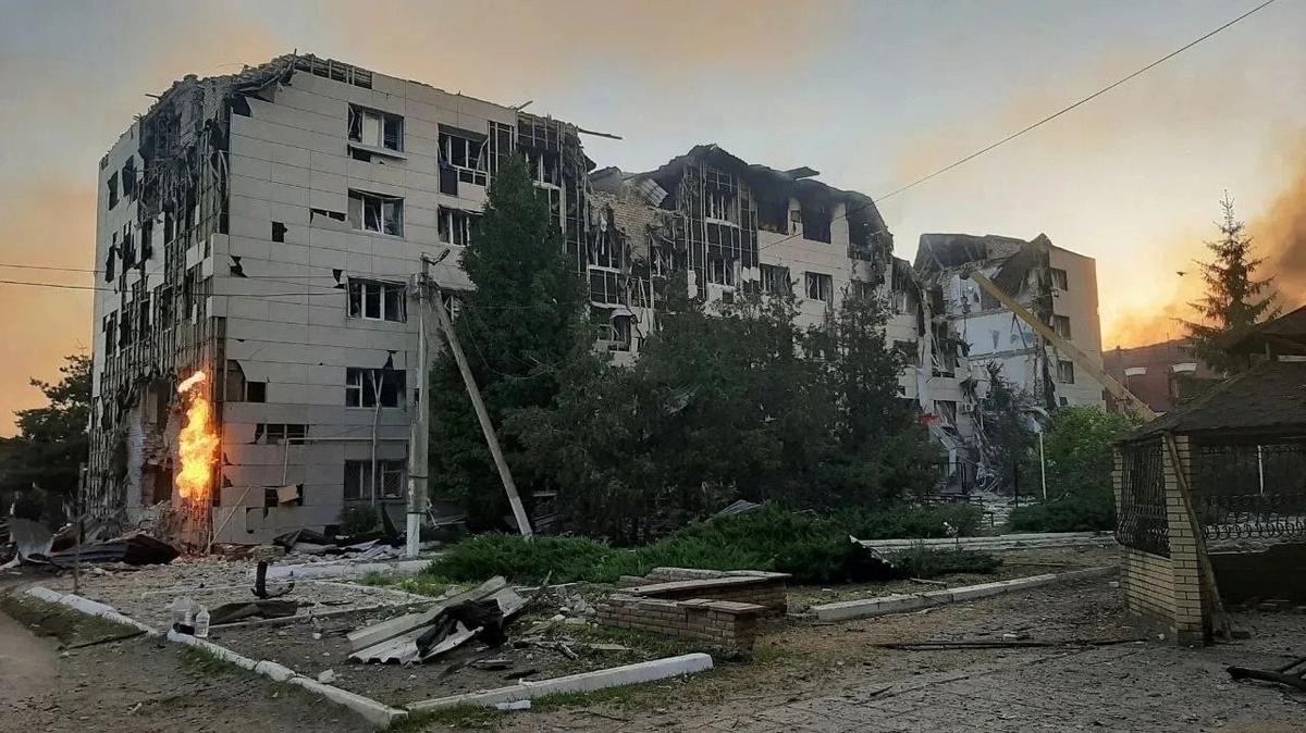 A destroyed dormitory building of the Starobilsk College of Luhansk Pedagogical University following an overnight attack, what Russian-installed authorities called a Ukrainian drone strike, in the course of the Russia-Ukraine conflict in the town of Starobilsk (Starobelsk) in the Luhansk region, a Russian-controlled area of Ukraine, May 22, 2026. Leonid Pasechnik, head of the Russian-controlled parts of the Luhansk Region/Handout via REUTERS