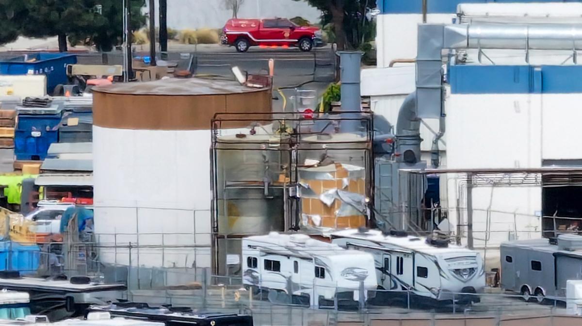 A pressurized tank that made for methyl methacrylate at GKN Aerospace on Wednesday, May 27, 2026, in Garden Grove. The tanks started leaking on Thursday in Garden Grove causing large scale evacuations in Stanton and parts of Garden Grove, Cypress and Anaheim. (Photo by Jeff Gritchen, Orange County Register/SCNG)