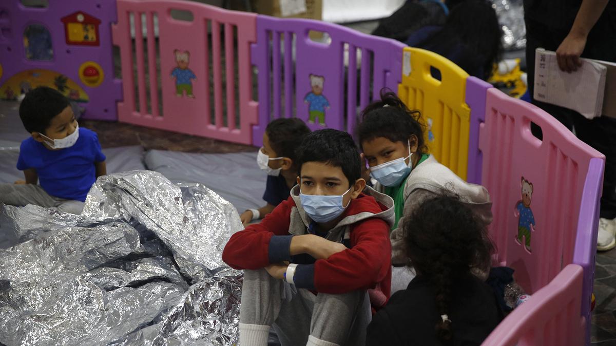 Unaccompanied minors ages 3-9 at the Department of Homeland Security holding facility in the Rio Grande Valley in Donna, Texas, in 2021.