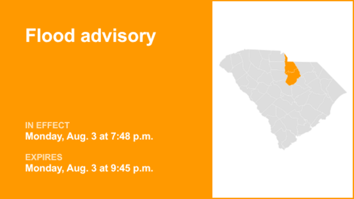 Flood advisory for Kershaw and Lancaster counties Monday night due to persistent downpours 