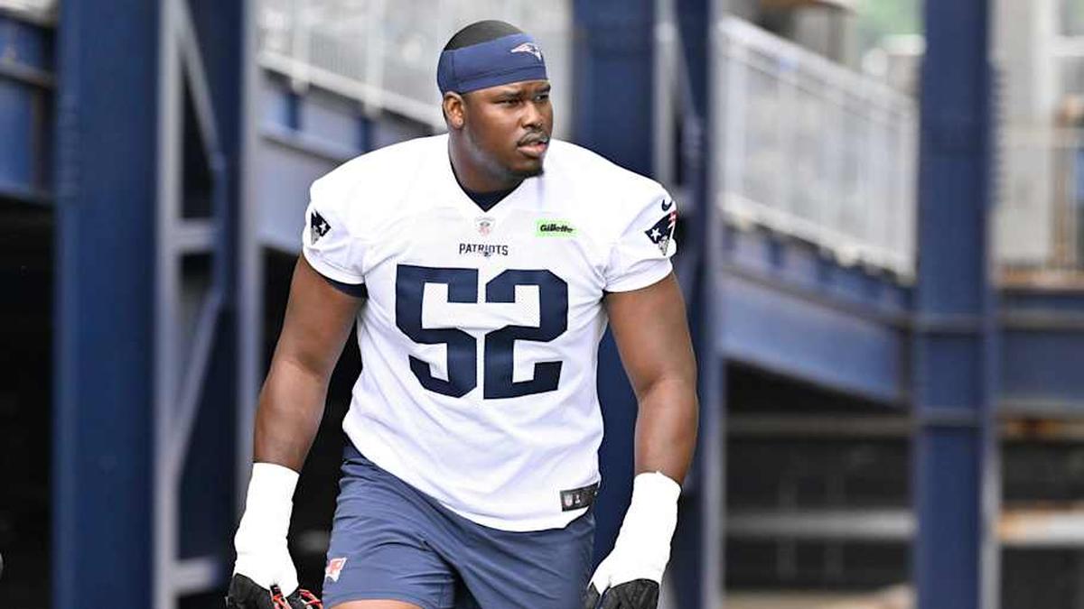  Jun 9, 2025; Foxborough, MA, USA; New England Patriots offensive tackle Marcus Bryant (52) walks to the practice fields at Gillette Stadium. Mandatory Credit: Eric Canha-Imagn Images | Eric Canha-Imagn Images 