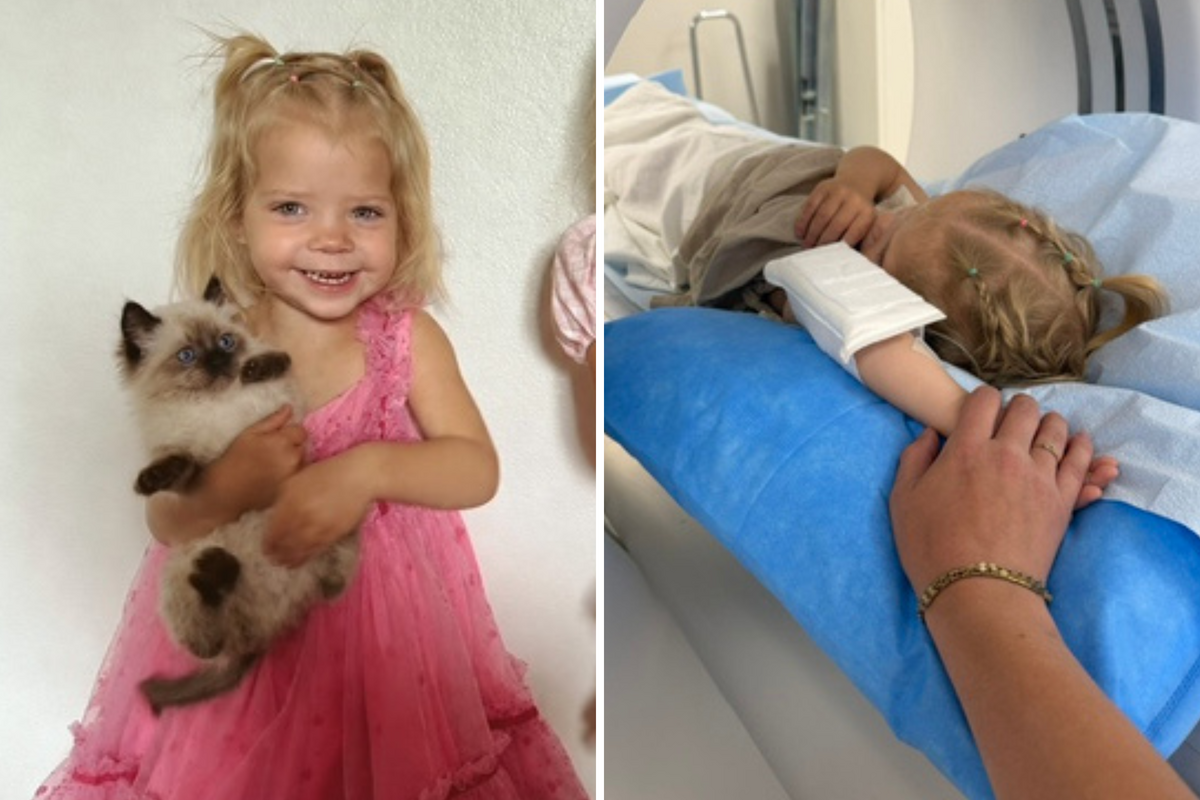  Adalae smiling while holding a kitten. Holding her mother’s hand as she gets an MRI. 