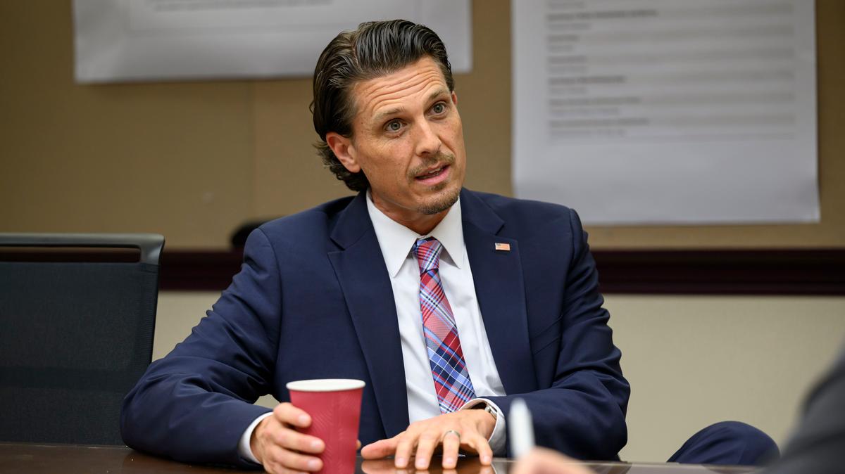 Troy Mayor Ethan Baker on Sept. 24, 2025. The city of Troy is putting forward a 1.13 mill property tax increase before voters in November to build a new library, make parks and recreation improvements, improve roads and upgrade public safety. (David Guralnick/The Detroit News/TNS)