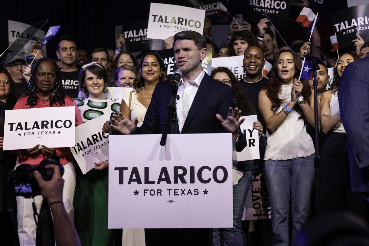  U.S. Senate candidate James Talarico addresses supporters on March 3 in Austin, Texas. 