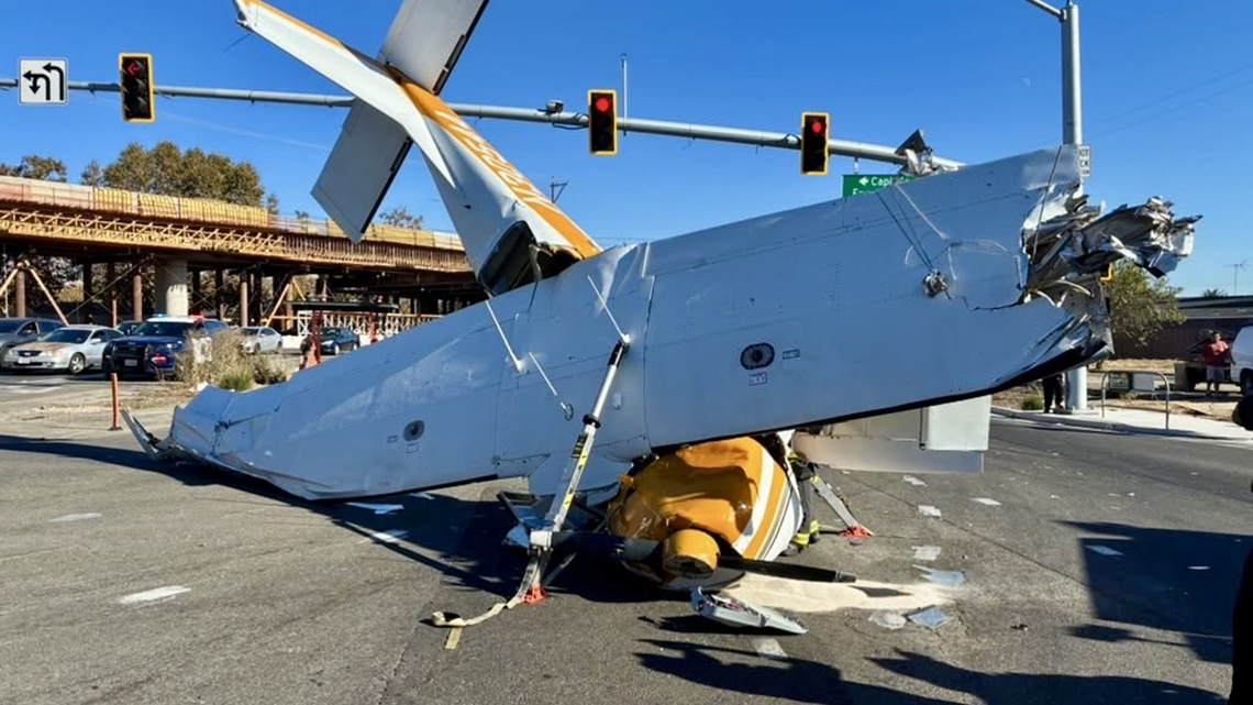 Airplane crushed after nosediving onto California street. Somehow, 2 adults and a child survive 