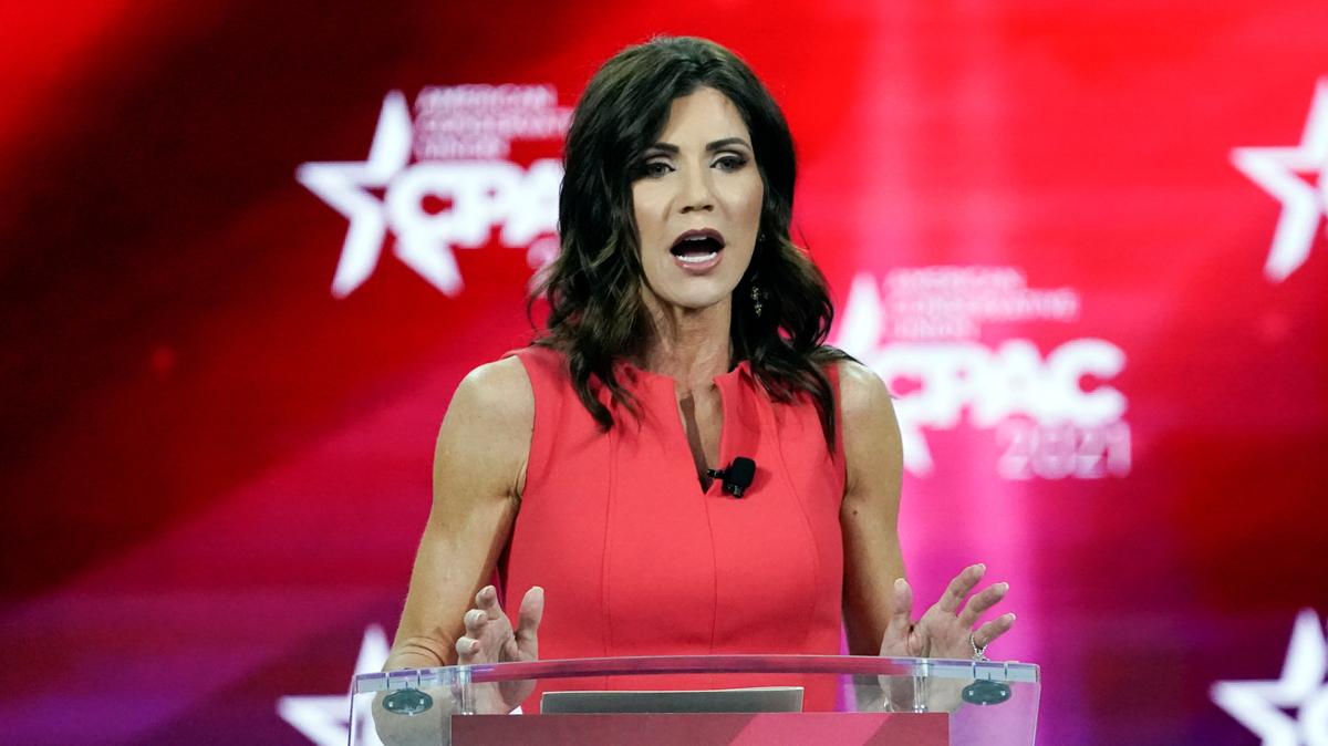 In this Feb. 27, 2021 file photo, South Dakota Gov. Kristi Noem speaks at the Conservative Political Action Conference (CPAC) in Orlando, Fla.