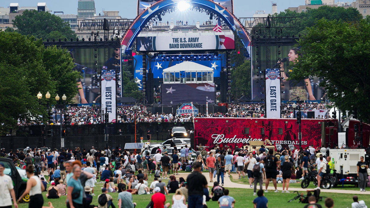 The U.S. Army Band Downrange performs on the day of the UFC Freedom 250, in Washington, D.C., U.S., June 14, 2026. REUTERS/Eric Lee
