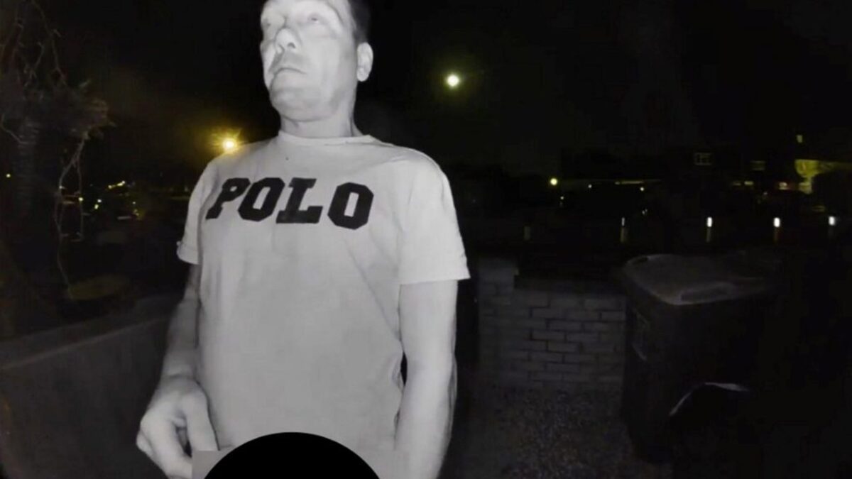 A man was caught urinating outside a house on a doorbell video. (Thames Valley Police via SWNS). 
