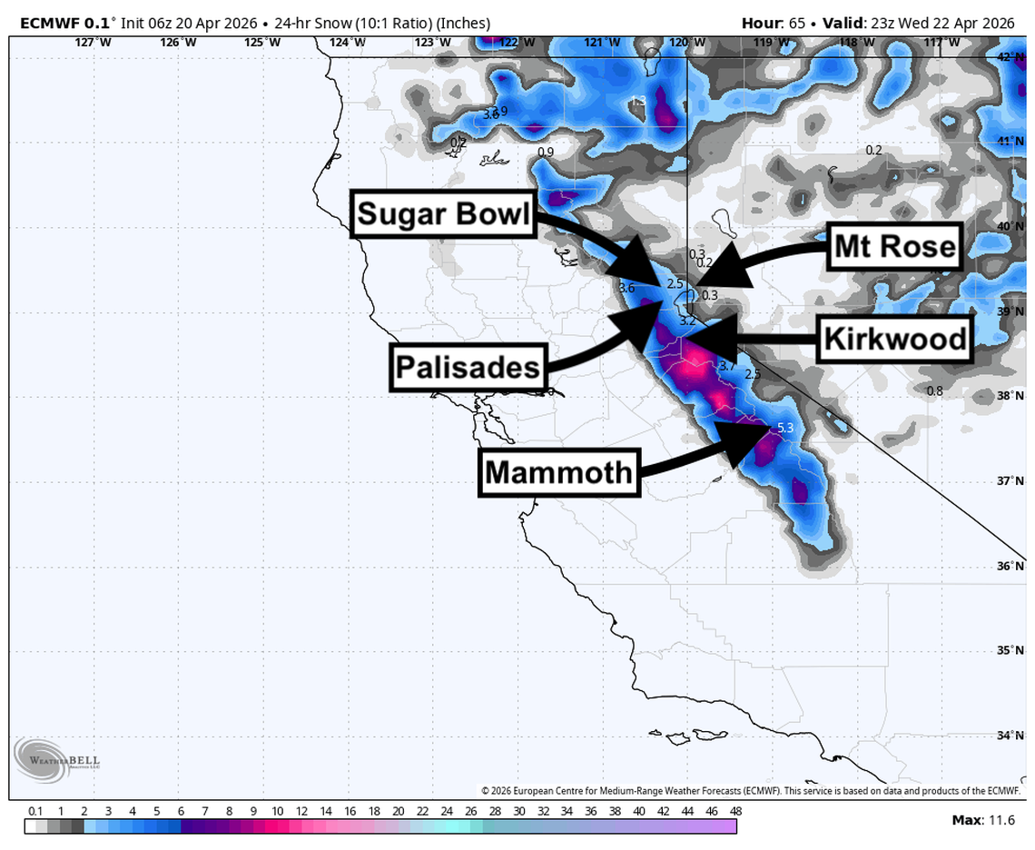  ECMWF Wednesday snowfall. 
