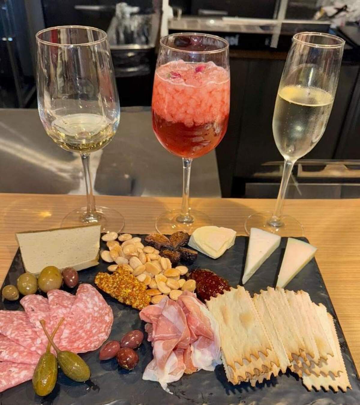  Wine flight plus charcuterie equals girl dinner at Foodland Farms Ala Moana. Photo credit: L. Perry 